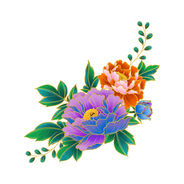手绘国潮中国风古典牡丹花国花花卉装饰图案PSD设计素材psd模版下载