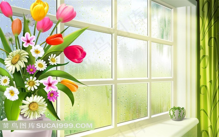 郁金香菊花插花精美壁纸