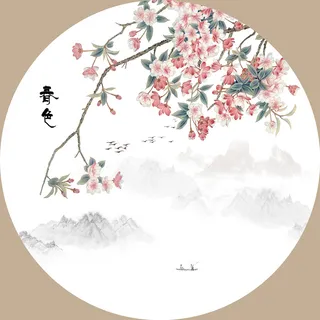 春色圆形挂画