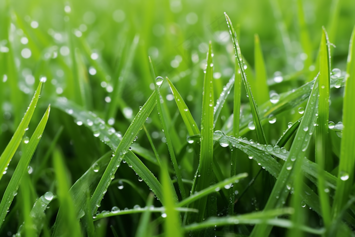 雨天小草上的水珠嫩叶摄影图(4032x2688)