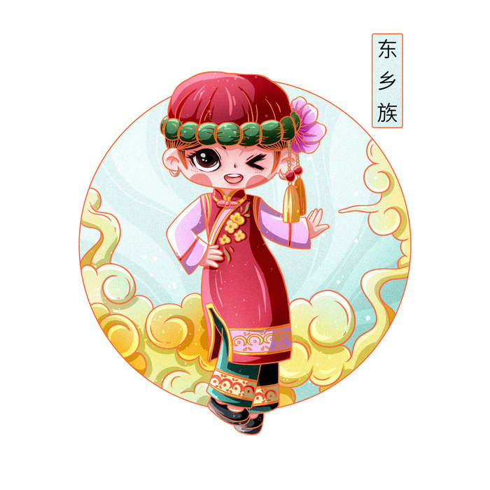 国潮Q版56个少数民族人物卡通形象服饰插画民族风服饰元素PSD素材psd模版下载