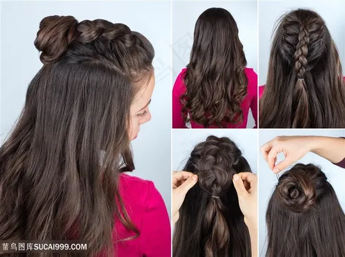 头发盘发花式扎发美女扎发发型美容图片