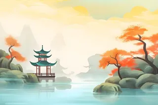 国风庭院简约清新阳光背景