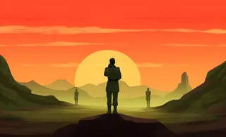 军人剪影背影敬礼夕阳背景