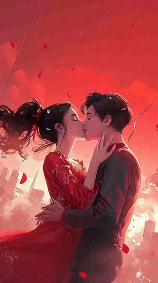 情人节情侣爱情红色爱心玫瑰，亲吻520心形