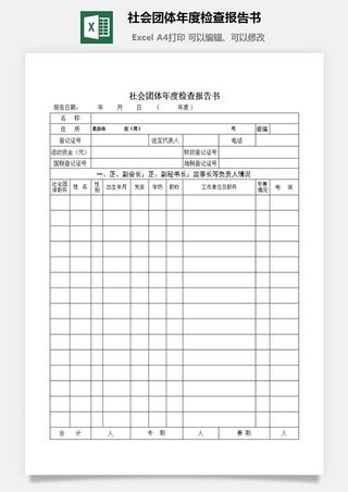 社会团体年度检查报告书excel模板