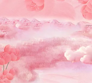 红色氛围花海山草高清