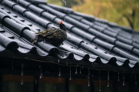 江南雨天瓦片屋檐摄影图