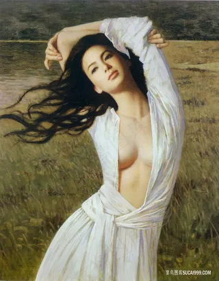 草地美女高清艺术油画