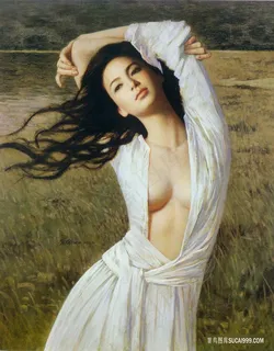 草地美女高清艺术油画 草地美女高清艺术油画
