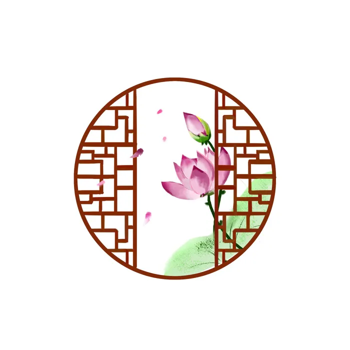 水墨荷花窗户纹理边框psd模版下载