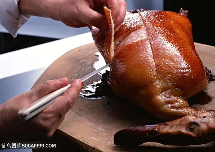 北京烤鸭剥皮高清素材