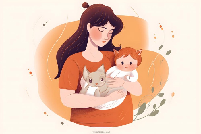 母亲节母亲抱着小孩母爱海手绘插画报背景素材