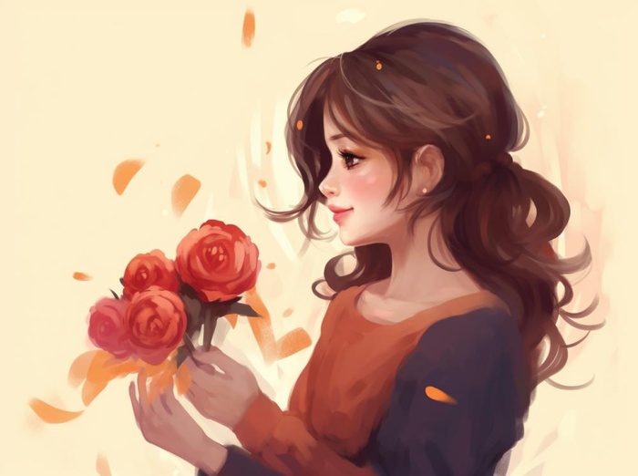 母亲节妈妈拥抱着孩子花海手绘插画素材海报背景(1264x944)