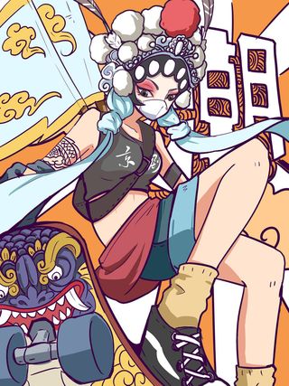 手绘中国风国潮京剧戏曲人物插画古风国粹花旦ai矢量ps设计素材图