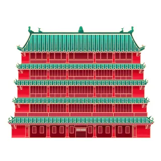 复古中国风国潮古建筑插画手绘高楼古塔PSD素材亭子png免抠图