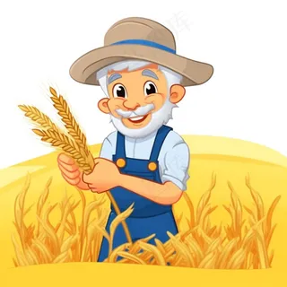 拾稻谷的农民伯伯小麦插画免抠