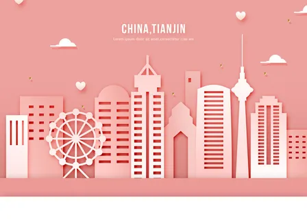 建筑剪纸风设计PSD素材