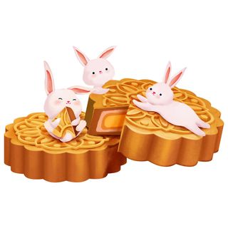 中秋节月饼可爱兔子小清新装饰免抠素材