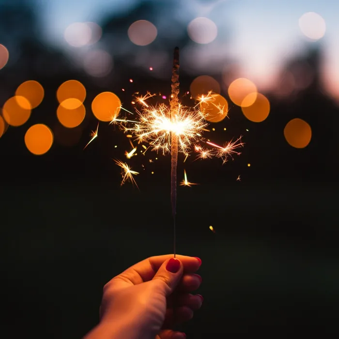 夜晚手拿着点燃的烟花仙女棒闪光摄影图(3072x3072)