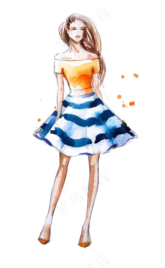 时尚水彩时装美女高清素材