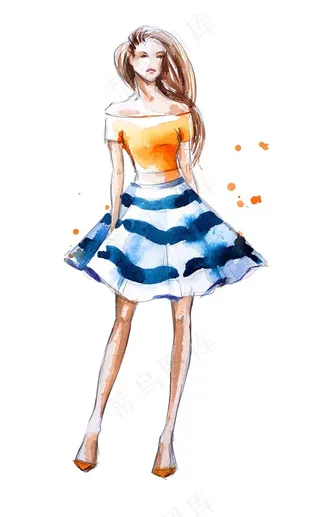 时尚水彩时装美女高清素材