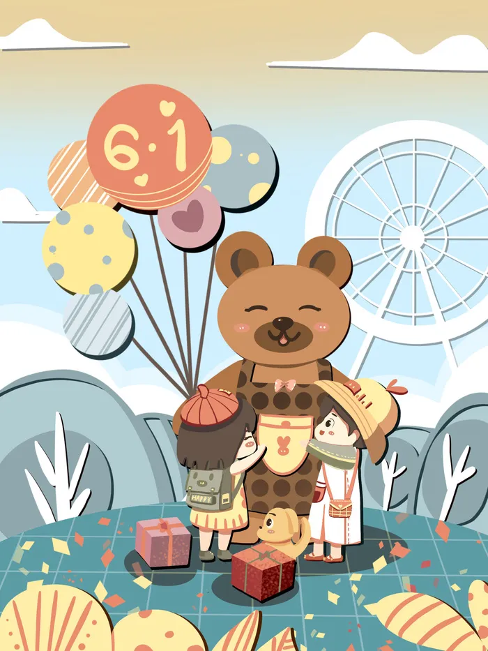 61儿童节快乐小朋友插画PSD素材