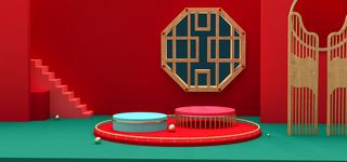 中国风国潮电商促销首页海报C4D背景图3D场景立体设计PSD素材模板