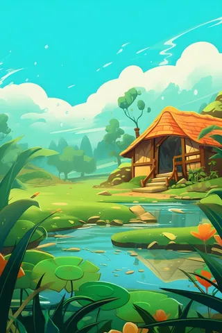 池塘青蛙清新雨林背景