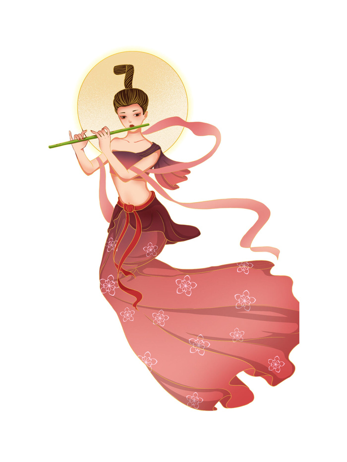 手绘国潮中国风古代敦煌神话飞天仙女美女古装人物插画PSD素材