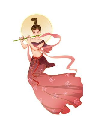 手绘国潮中国风古代敦煌神话飞天仙女美女古装人物插画PSD素材