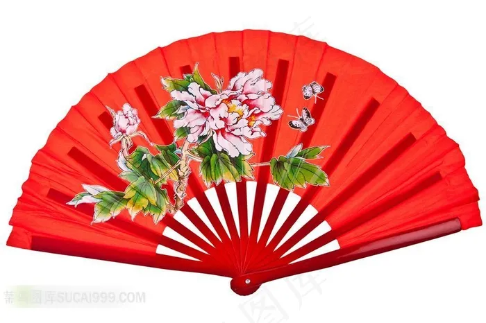 红色古典扇子特写
