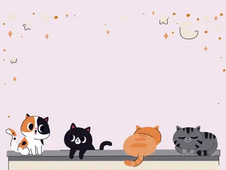 紫粉桌子上的四只猫