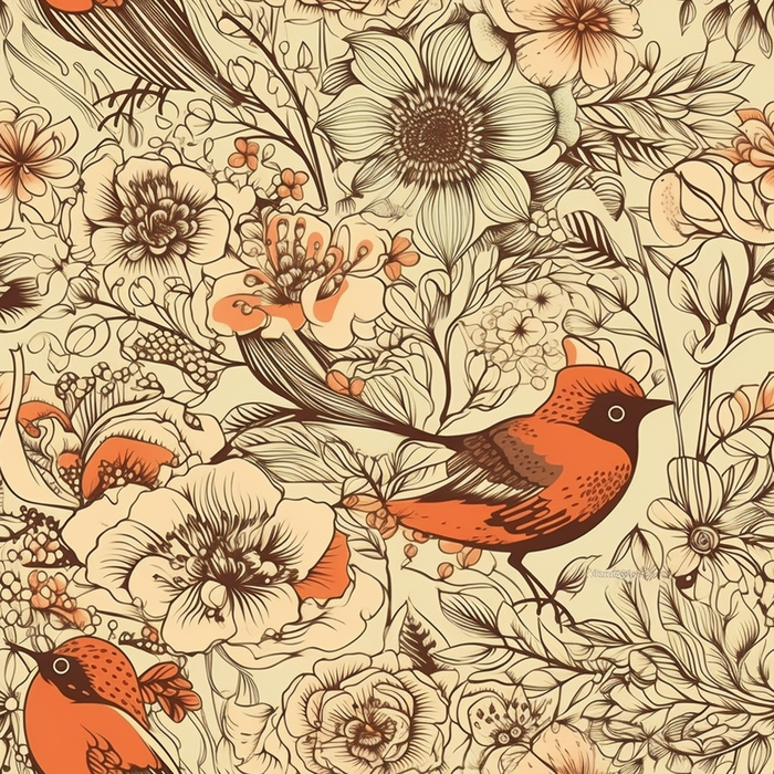 花鸟图，插画风格，无缝贴图，素材