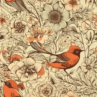 花鸟图，插画风格，无缝贴图，素材