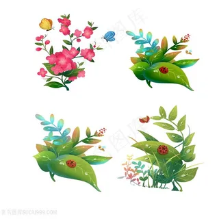 美丽花卉七星瓢虫插画