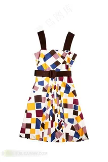 彩色方块图案女士短裙