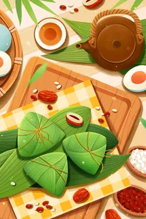 国潮风中国传统节日端午节赛龙舟粽子场景插画海报PSD设计素材