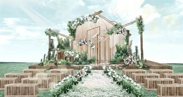 户外白绿小清新婚礼效果图