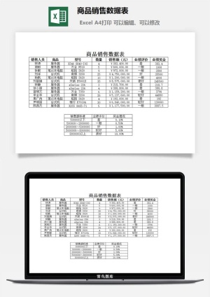 商品销售数据表财务行政EXCEL模板预览图