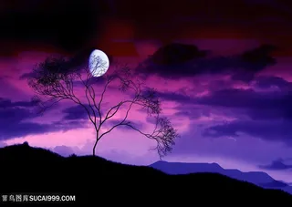 紫色天空唯美山脉风景图片