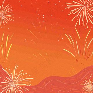 红色渐变喜庆烟花插画背景