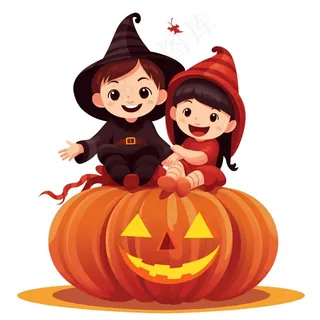 万圣节女巫南瓜灯捣蛋卡通插画免抠