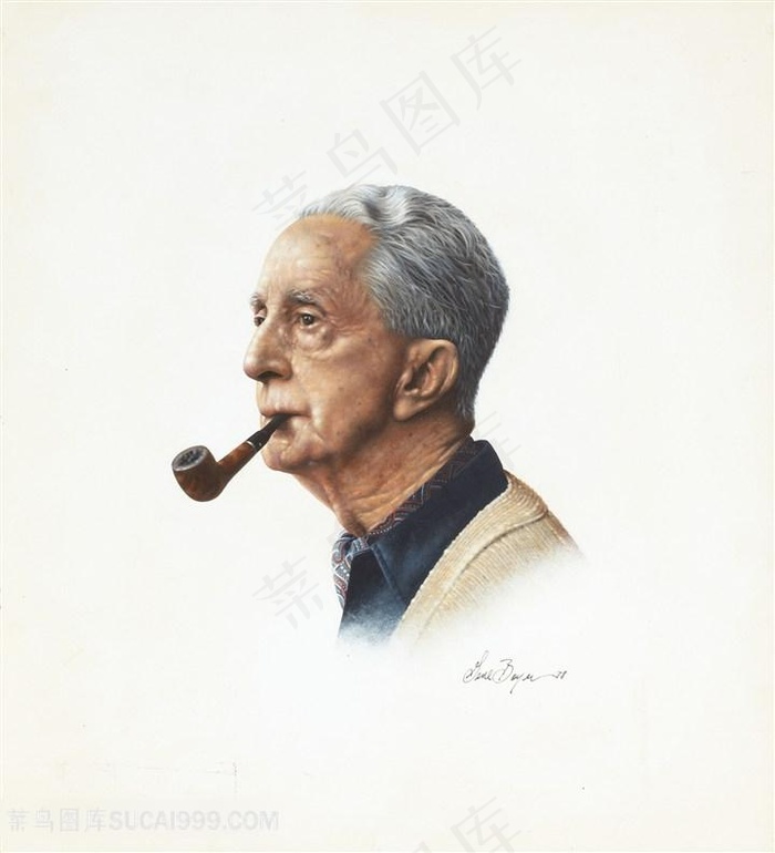 诺曼 · 洛克威尔手绘烟斗老人装饰画