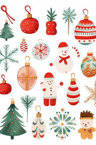 圣诞雪人树雪花圣诞老人卡通插画素材