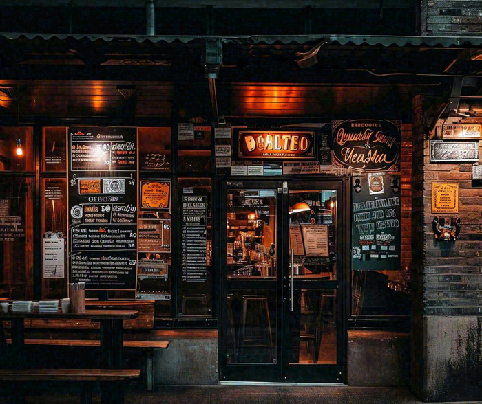 夜晚街道美食小店户外灯光摄影