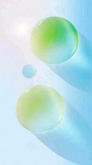 清新渐变背景前的彩色圆球，时尚