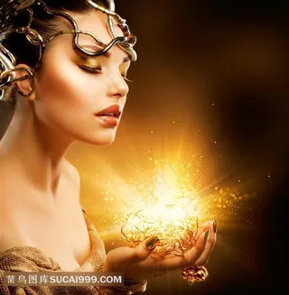 高清手捧发光体的美女图片素材