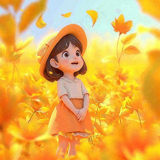 秋天秋叶小麦黄色落叶女孩小孩玩耍