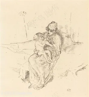 惠斯勒素描母子艺术装饰画 惠斯勒素描母子艺术装饰画